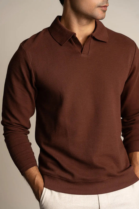 Men's Ottoman Rib Knit Deep Brown Polo Vellure