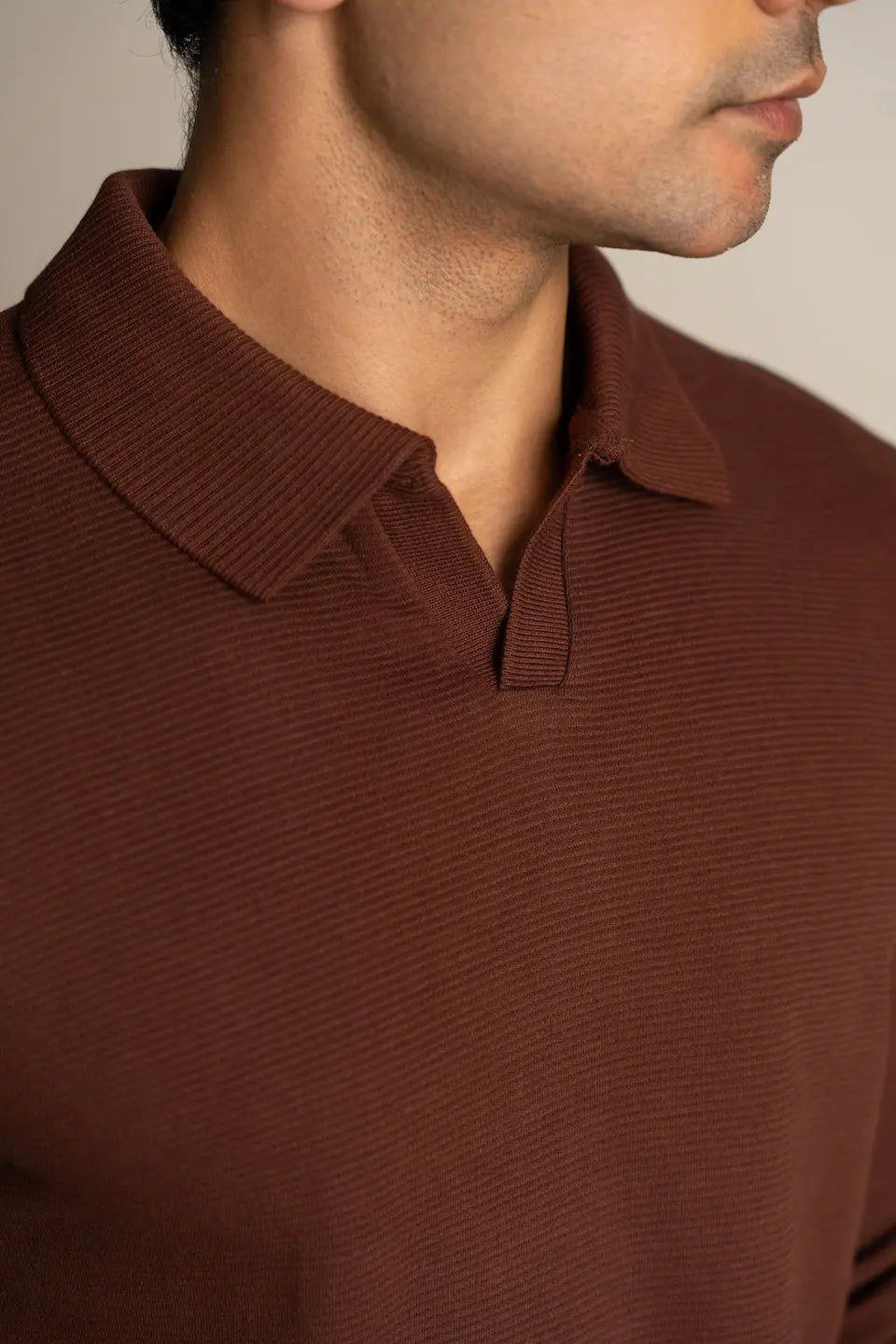 Men's Ottoman Rib Knit Deep Brown Polo Vellure