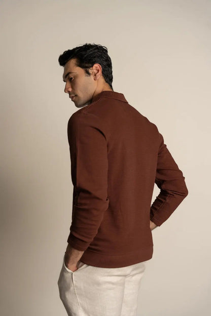 Men's Ottoman Rib Knit Deep Brown Polo Vellure