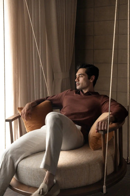 Men's Ottoman Rib Knit Deep Brown Polo Vellure