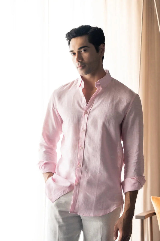 Men's Linen Soft Touch Frosty Pink Shirt Vellure