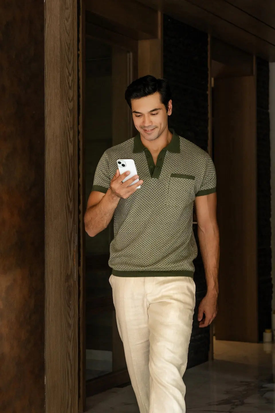 Men's Jacquard Knit Moss Matrix Polo Vellure