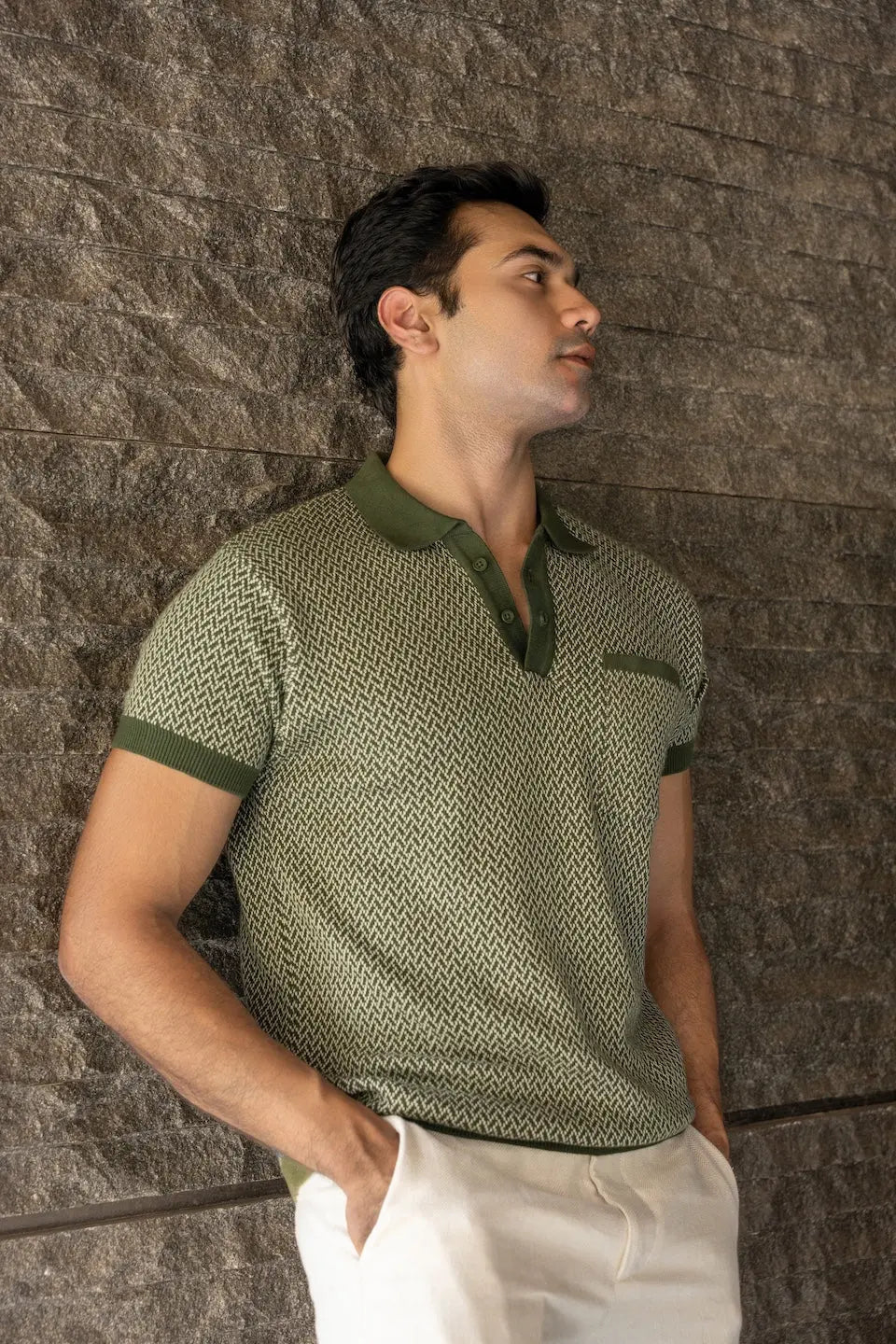 Men's Jacquard Knit Moss Matrix Polo Vellure