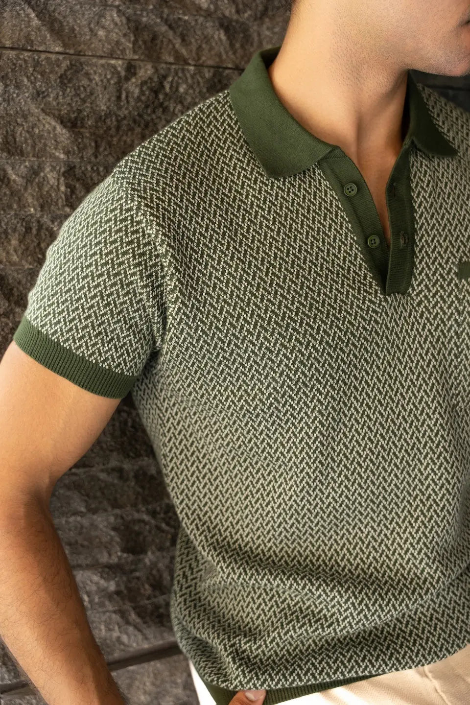 Men's Jacquard Knit Moss Matrix Polo Vellure