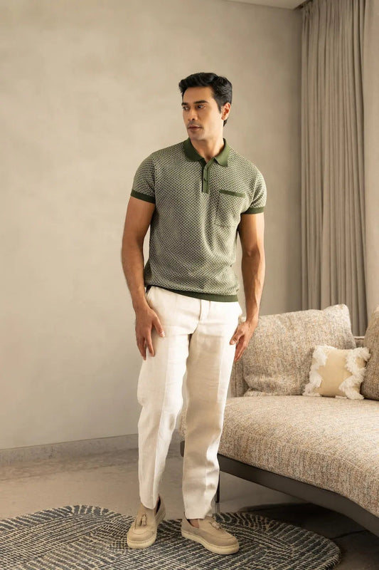 Men's Jacquard Knit Moss Matrix Polo Vellure