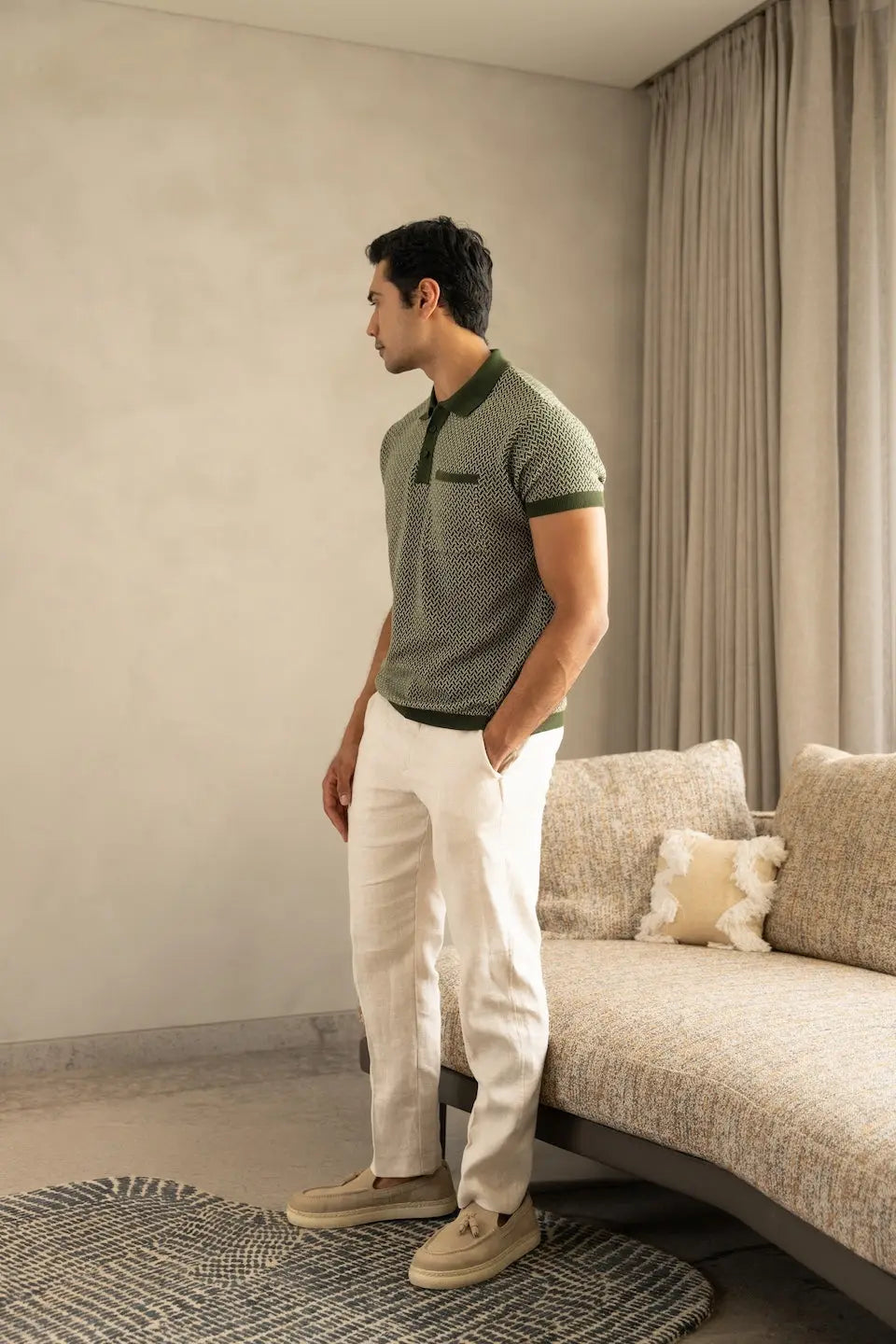 Men's Jacquard Knit Moss Matrix Polo Vellure