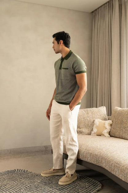 Men's Jacquard Knit Moss Matrix Polo Vellure