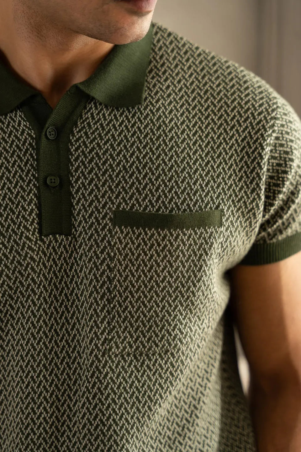 Men's Jacquard Knit Moss Matrix Polo Vellure