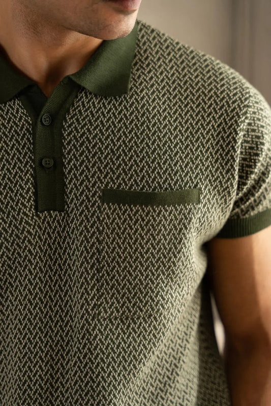 Men's Jacquard Knit Moss Matrix Polo Vellure