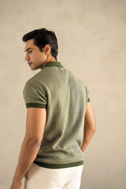 Men's Jacquard Knit Moss Matrix Polo Vellure