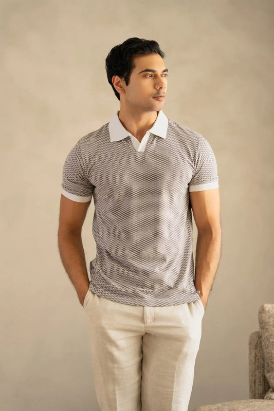 Men's Mercerised Jacquard Ash Grey Polo Vellure