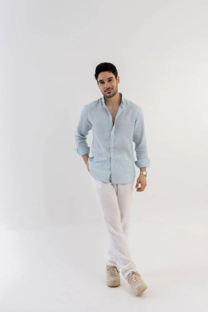 Men's Linen Soft Touch Frosty Blue Shirt Vellure