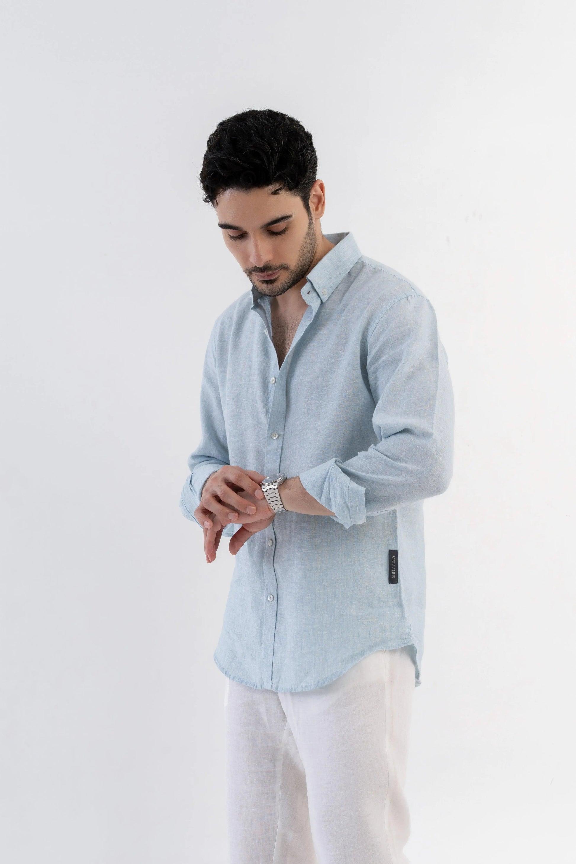Men's Linen Soft Touch Frosty Blue Shirt Vellure