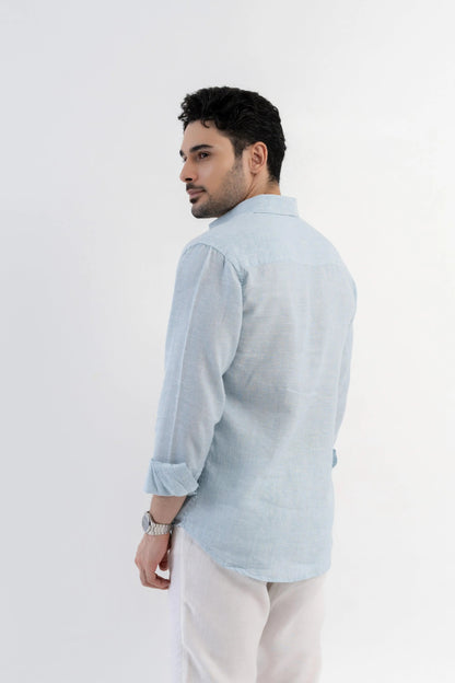 Men's Linen Soft Touch Frosty Blue Shirt Vellure