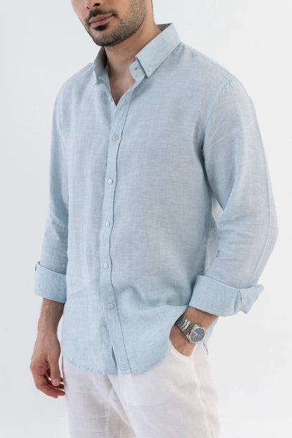 Men's Linen Soft Touch Frosty Blue Shirt Vellure