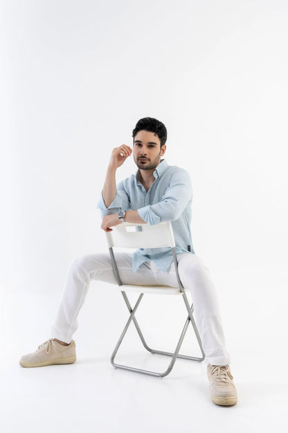 Men's Linen Soft Touch Frosty Blue Shirt Vellure