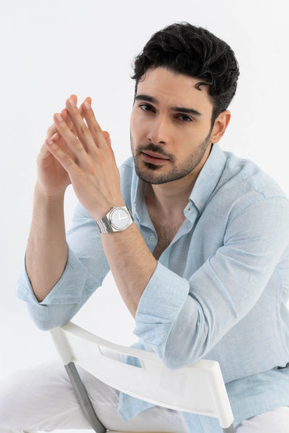 Men's Linen Soft Touch Frosty Blue Shirt Vellure