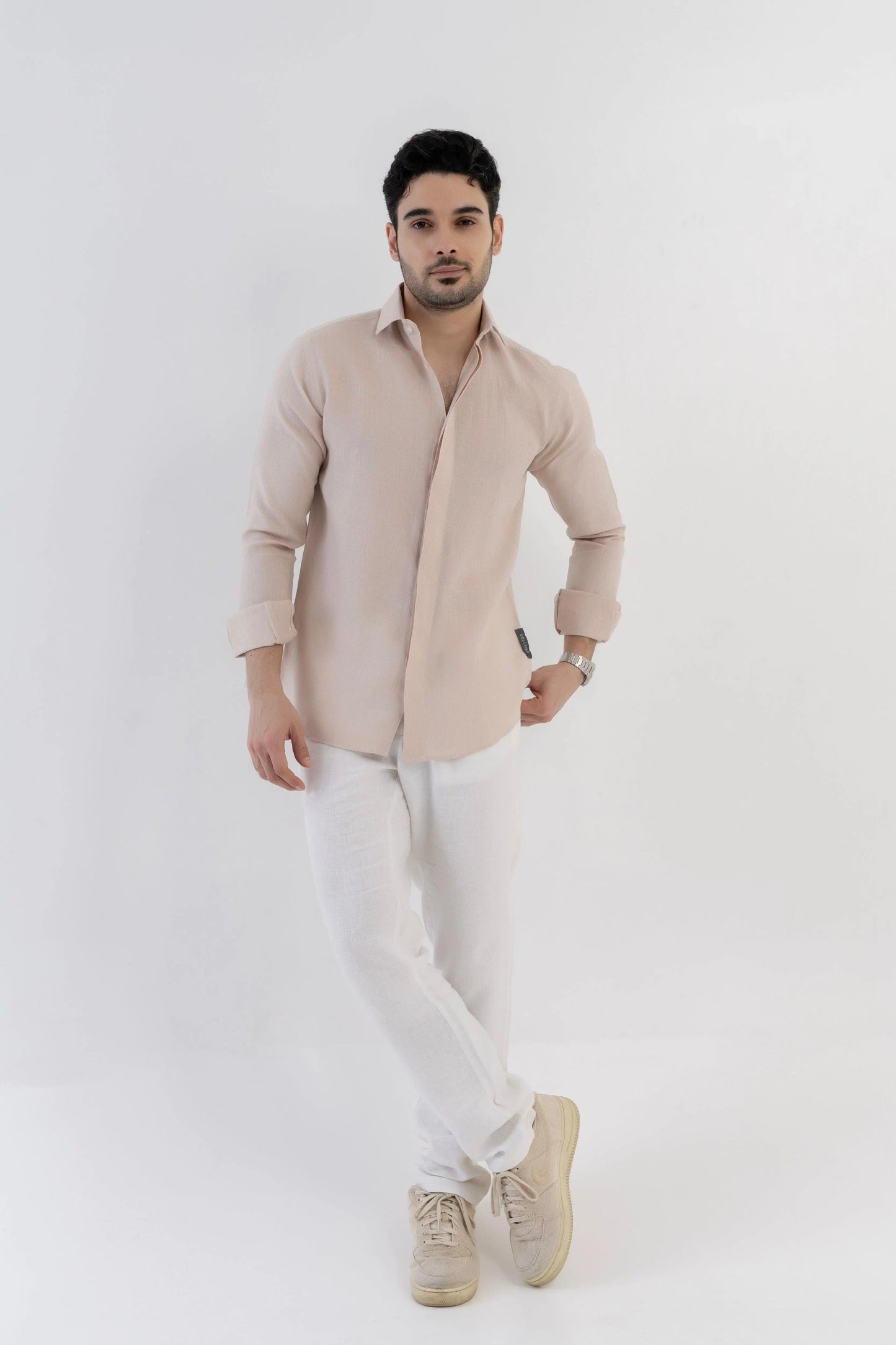Men's Linen Soft Touch Relaxed Fit Beige Shirt Vellure