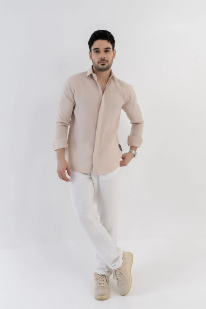 Men's Linen Soft Touch Relaxed Fit Beige Shirt Vellure