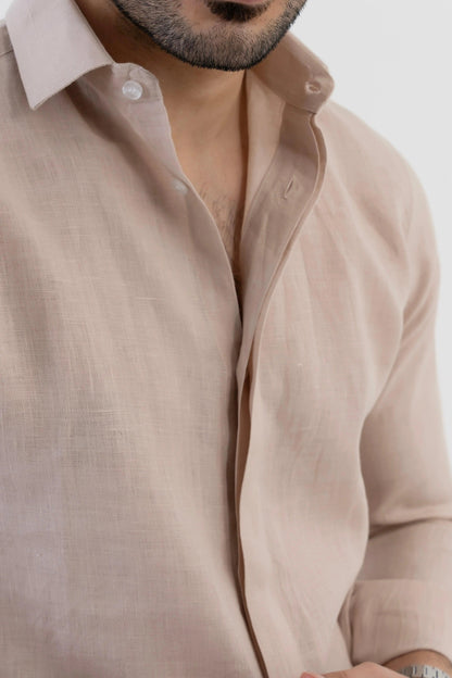 Men's Linen Soft Touch Relaxed Fit Beige Shirt Vellure