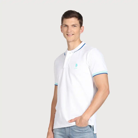 Men's Striped Hem Cotton Polo Shirt