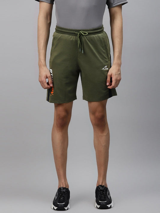 Alcis Men Olive Green Solid Regular Fit Sports Shorts-S