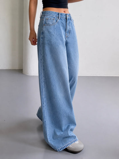 Luxe Frost Blue Washed Stretchable Wide Leg Jeans