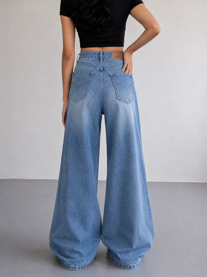 Luxe Frost Blue Washed Stretchable Wide Leg Jeans