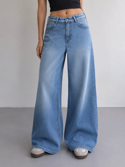 Luxe Frost Blue Washed Stretchable Wide Leg Jeans