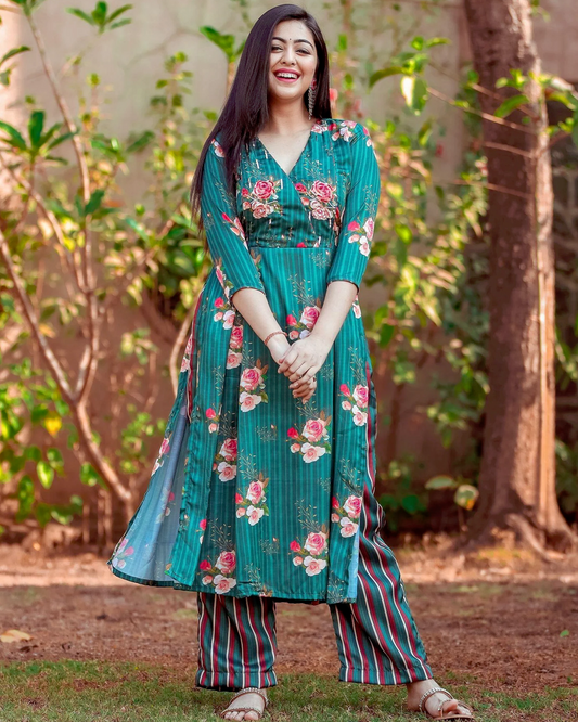 Dark Green Highlighted Kurta Set