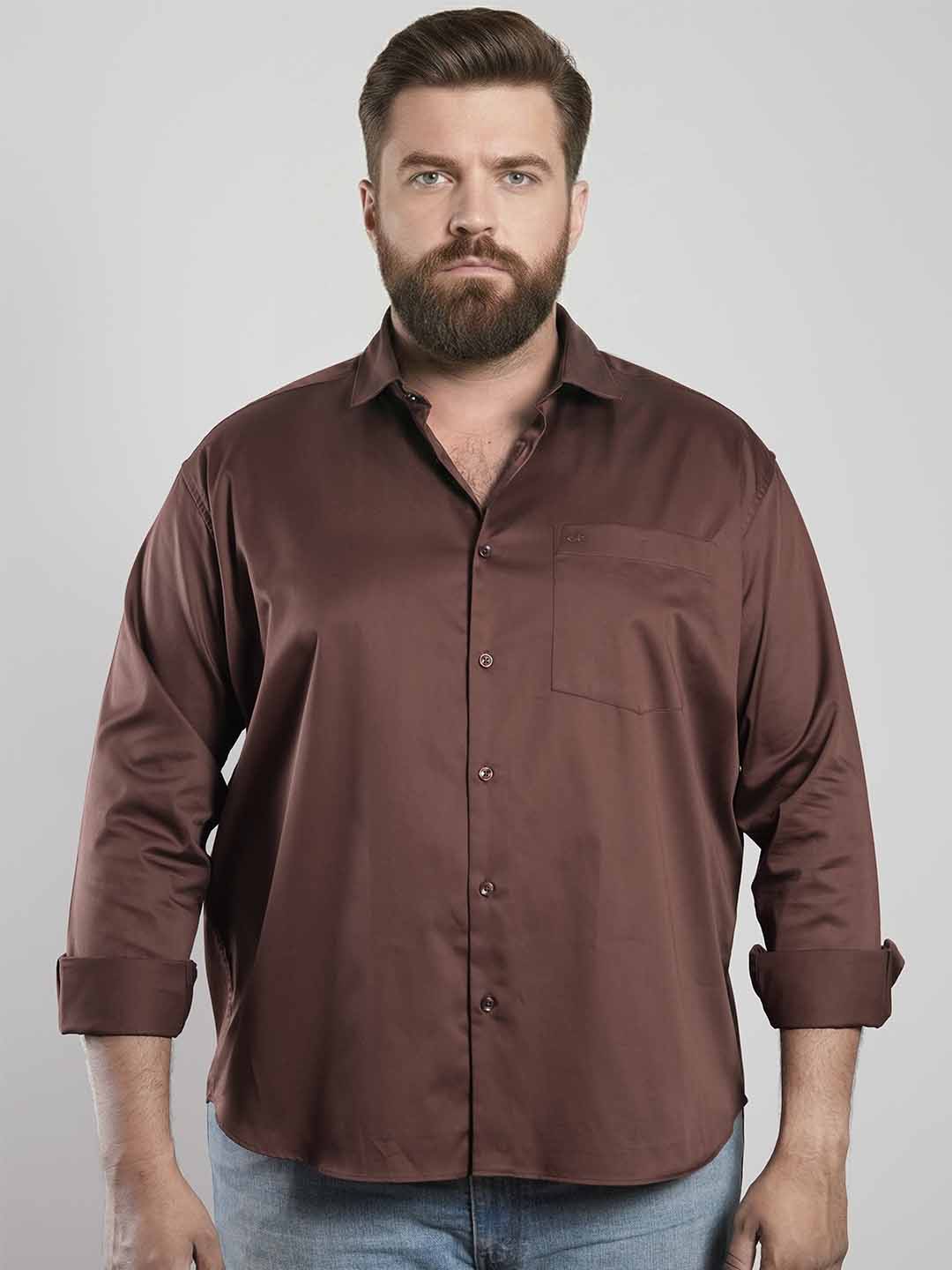 Brown Regular Fit Formal Satin Shirt for men (RUFEN)