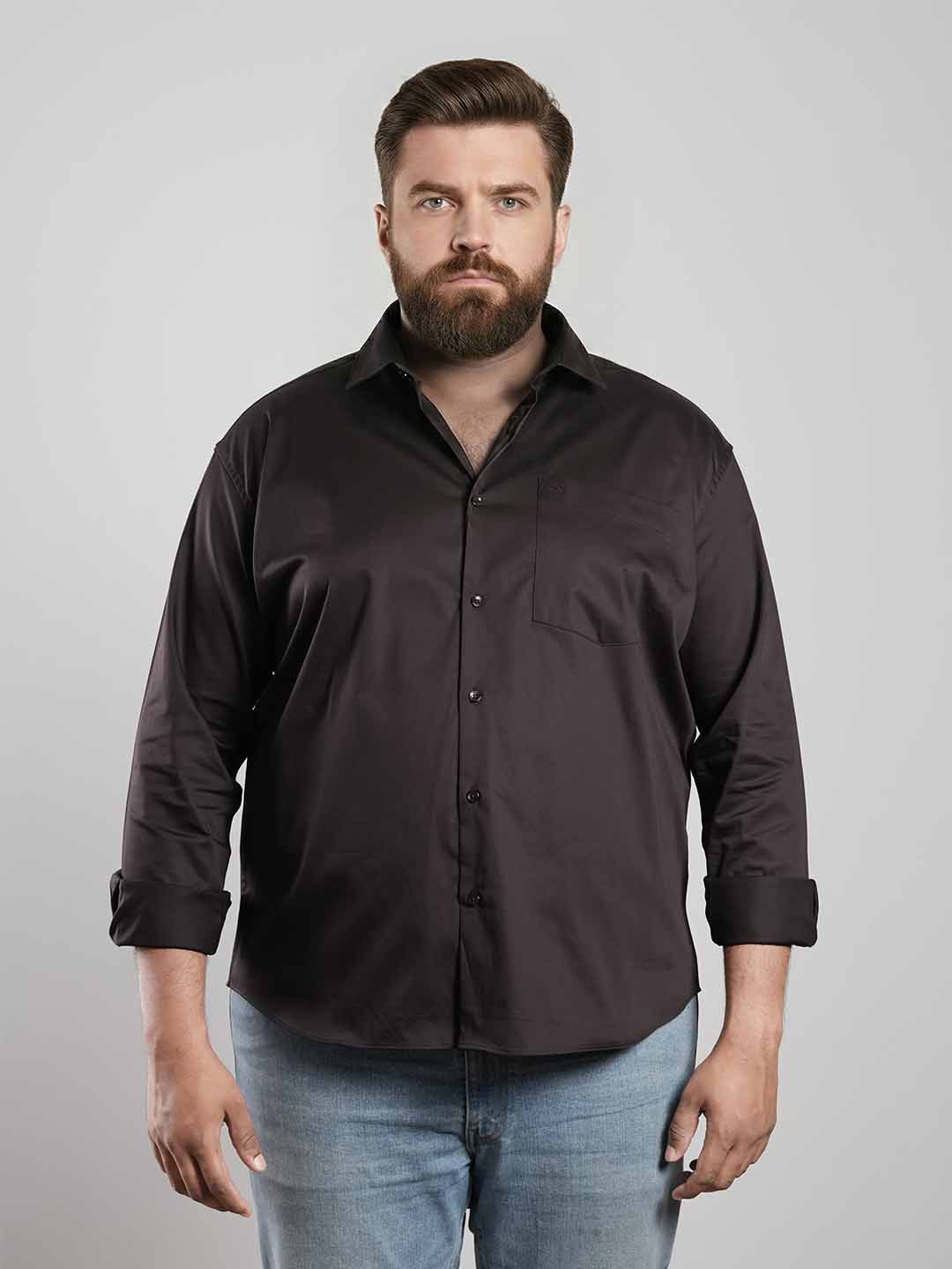 Deep Cocoa Brown Regular Fit Formal Satin Shirt for men (LUDON)