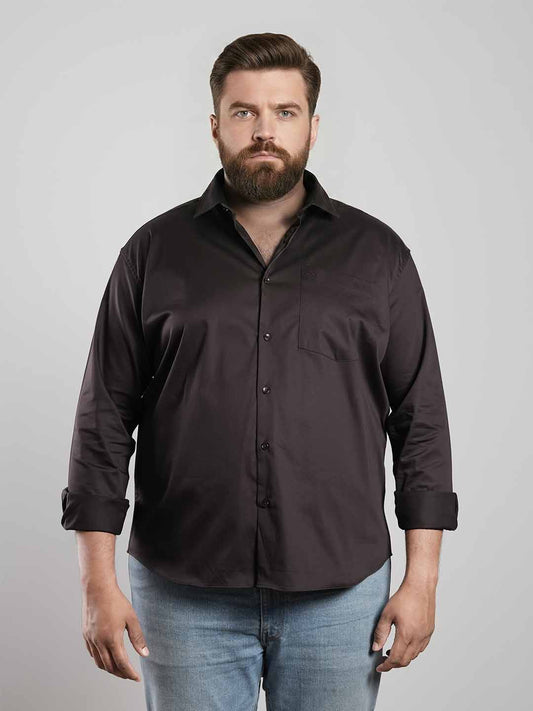 Deep Cocoa Brown Regular Fit Formal Satin Shirt for men (LUDON)