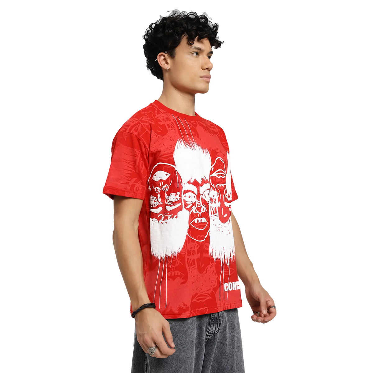 Static Jungle Round Neck Printed Red T-Shirt FLYAF