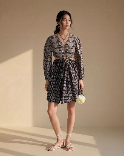 Black Cotton Floral Dress