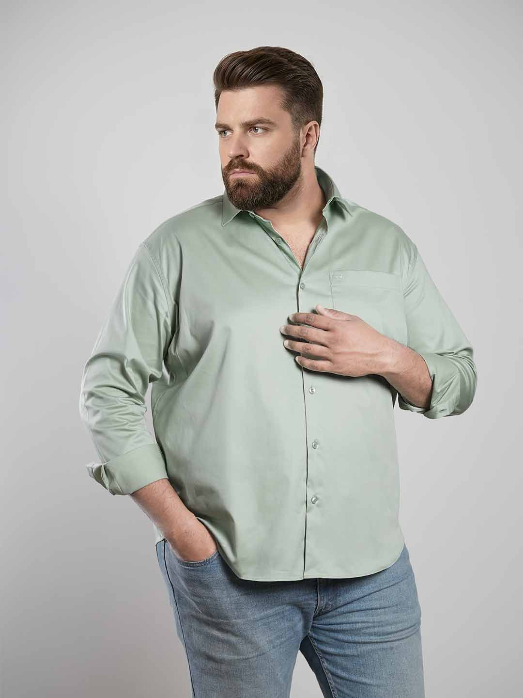 Green Regular Fit Formal Satin Shirt for men (TADEO)