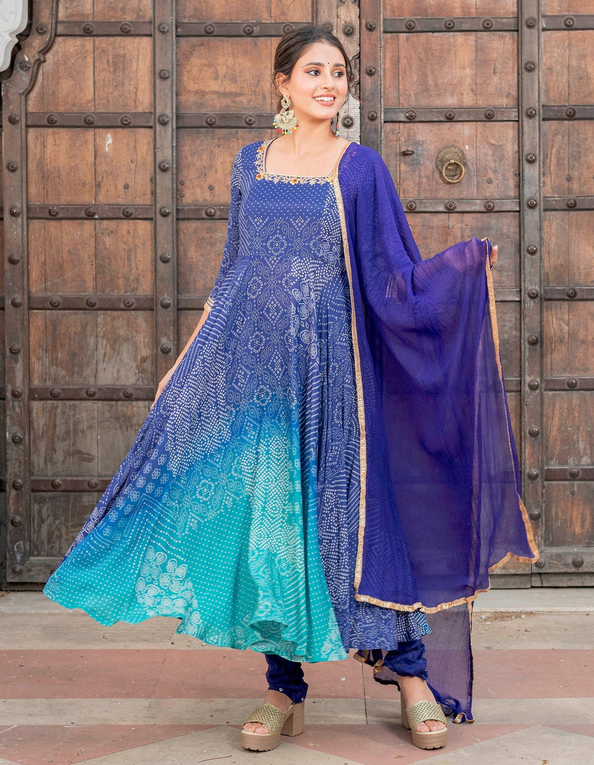 Blue Bandhani Ombre Suit Set
