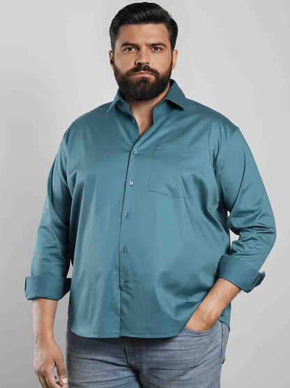 Teal Blue Regular Fit Formal Satin Shirt for men (DAMAS)