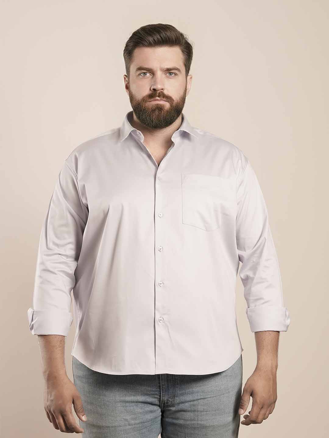 Soft Off-White Regular Fit Formal Satin Shirt for men (NAYEL)