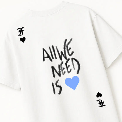 Rebel Heart Card Round Neck Printed White T-Shirt FLYAF