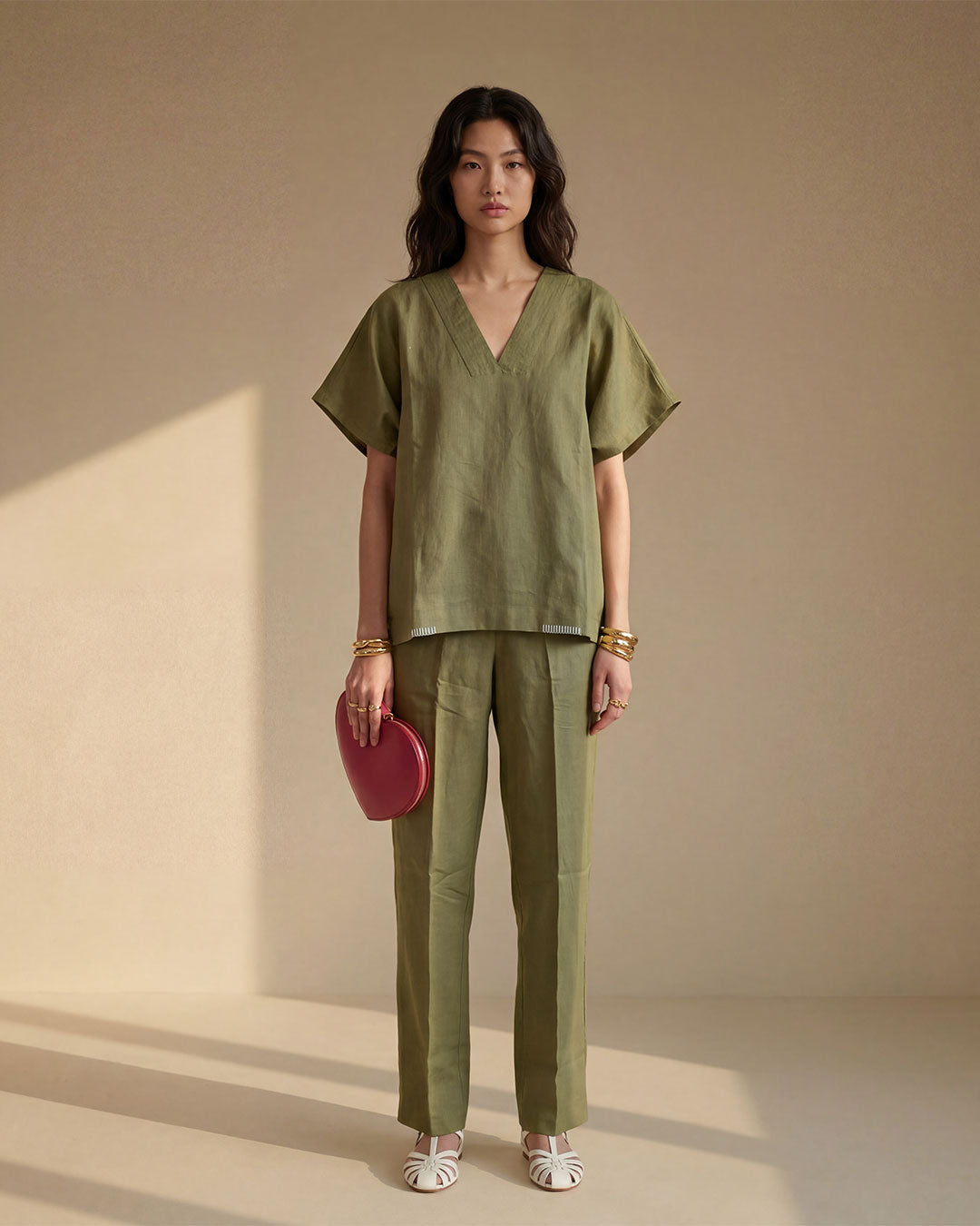 Basic green Linen Co-ord Set