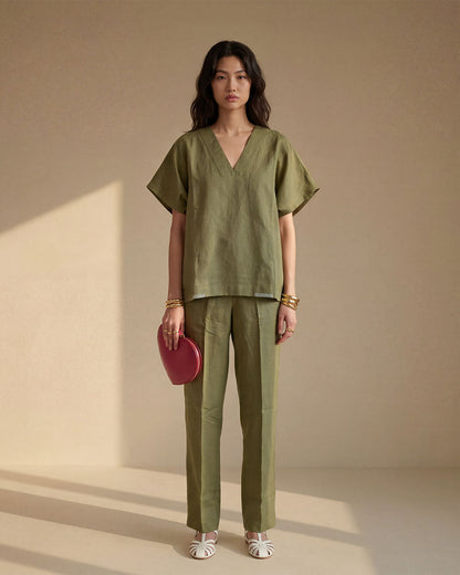 Basic green Linen Co-ord Set