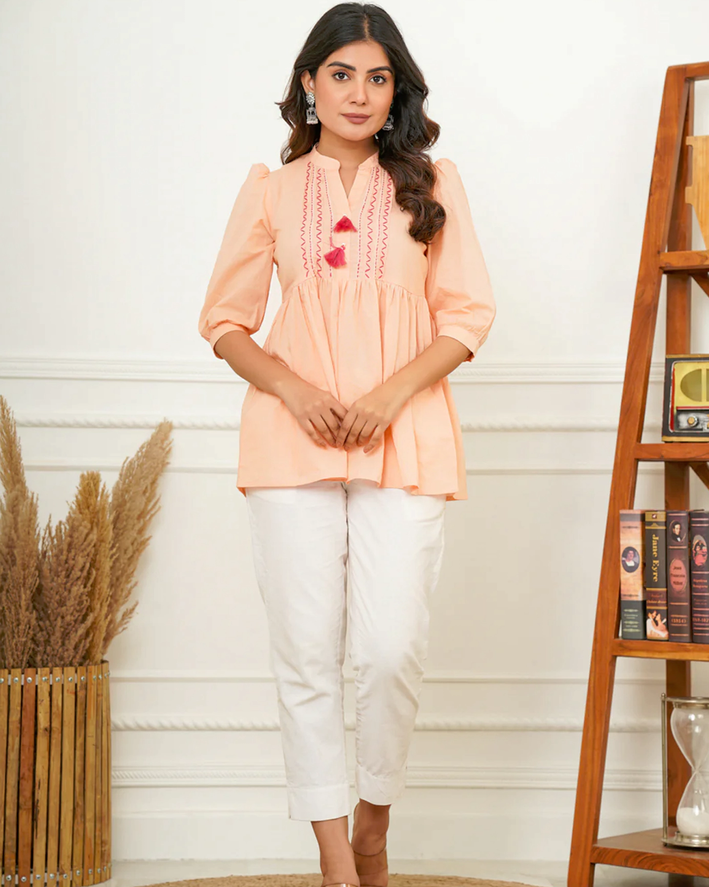 Peach Handstitch Detail Top