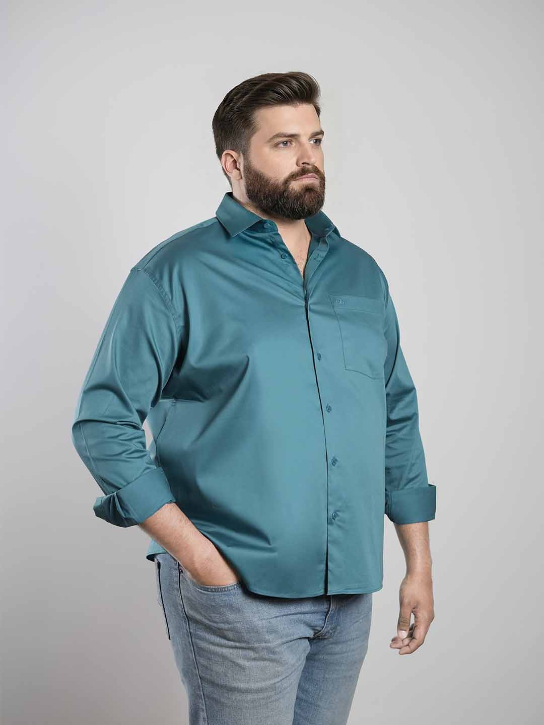 Teal Blue Regular Fit Formal Satin Shirt for men (DAMAS)