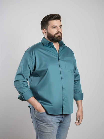 Teal Blue Regular Fit Formal Satin Shirt for men (DAMAS)