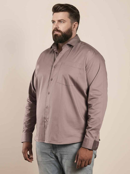 Dusty Rose Beige Regular Fit Formal Satin Shirt for men (PRITO)