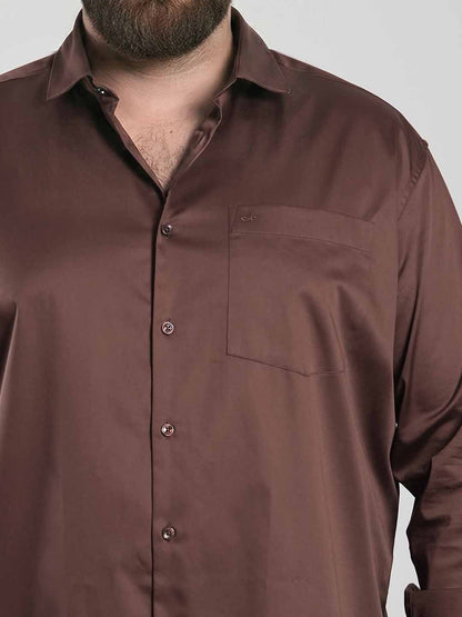 Brown Regular Fit Formal Satin Shirt for men (RUFEN)