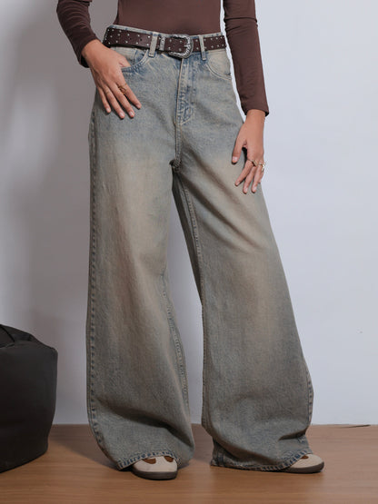 80s Dust Blue Washed Super Wide Leg Jeans