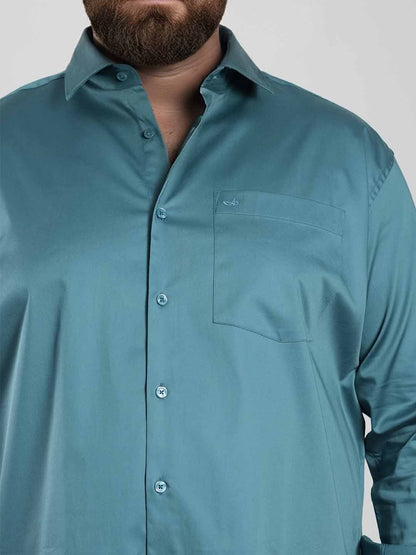 Teal Blue Regular Fit Formal Satin Shirt for men (DAMAS)
