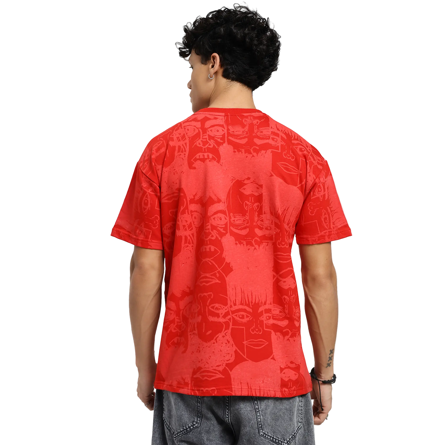 Static Jungle Round Neck Printed Red T-Shirt FLYAF